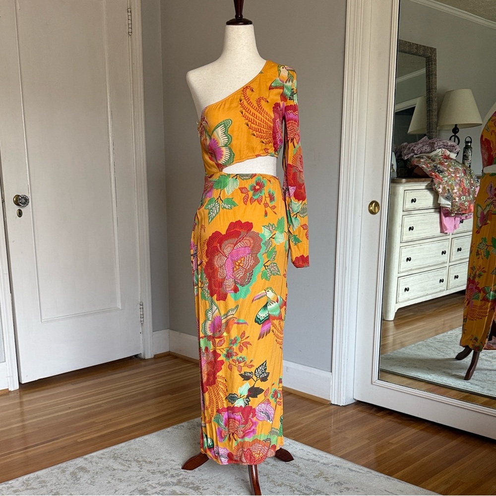 FARM Rio Tangerine Orange Single-Shoulder Printed Maxi Dress